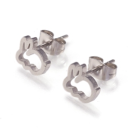 Honeyhandy 304 Stainless Steel Stud Earrings, with Ear Nuts, Rabbit, Stainless Steel Color, 8x9x2mm, Pin: 0.8mm