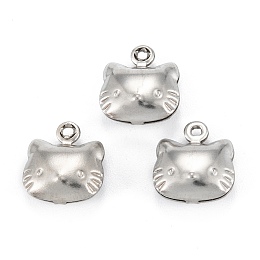 Honeyhandy 316 Surgical Stainless Steel Charms, Cat, Stainless Steel Color, 11x10x4.5mm, Hole: 1mm