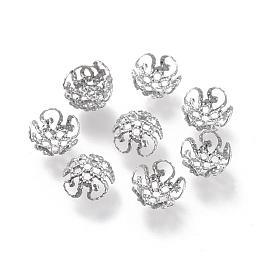 Honeyhandy 316 Stainless Steel Fancy Bead Caps, Hollow, 5-Petal, Flower, Stainless Steel Color, 8x8x4mm, Hole: 1mm, 100pcs/5g