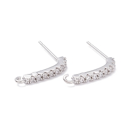 Honeyhandy Rack Plating Brass Micro Pave Cubic Zirconia Stud Earring Findings, with Loop, Long-Lasting Plated, Rectangle, Real Platinum Plated, 17x16x2mm, Hole: 1.2mm, Pin: 0.7mm