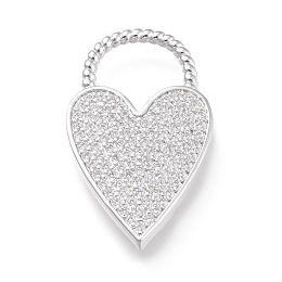 Honeyhandy Brass Micro Pave Clear Cubic Zirconia Pendants, Long-Lasting Plated, Heart, Platinum, 33x19.8x3mm, Hole: 11.5x11mm