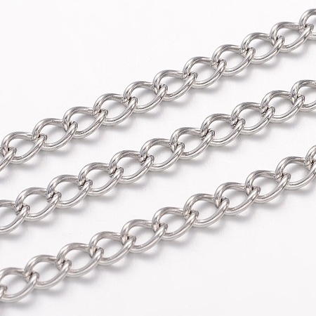 Honeyhandy 304 Stainless Steel Twisted Chains, Curb Chains, Unwelded, with Spool, Stainless Steel Color, 5x3.5x0.8mm, about 32.8 Feet(10m)/roll