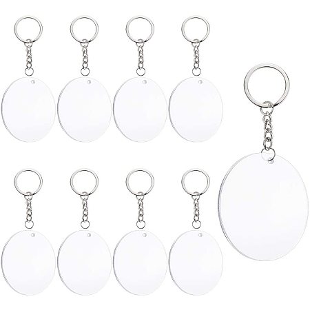 BENECREAT 12PCS Acrylic Keyring Blanks 2.5 Inch Diameter Round Acrylic Clear Keychain Blanks with 20PCS Jump Rings for DIY Projects and Crafts