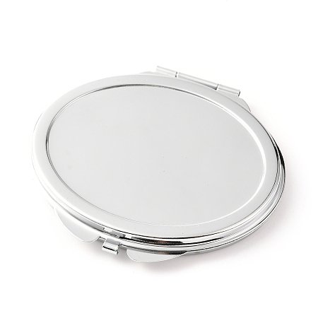 Honeyhandy DIY Stainless Iron Cosmetic Mirrors, for Epoxy Resin DIY, Oval, Stainless Steel Color, 6.4x7.15x0.8cm, Hole: 1.6mm, Tray: 60x46mm