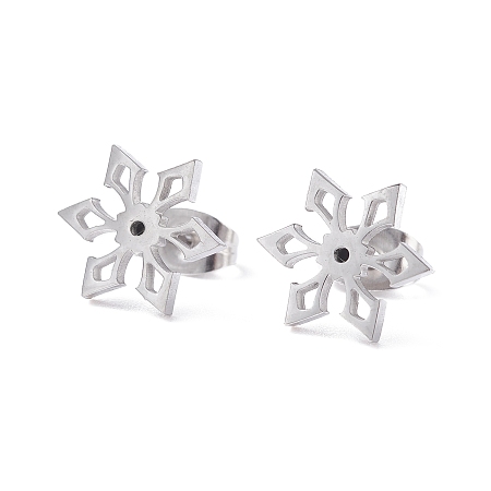 Honeyhandy Snowflake 304 Stainless Steel Stud Earrings for Women, Stainless Steel Color, 11.5x10mm, Pin: 0.7mm