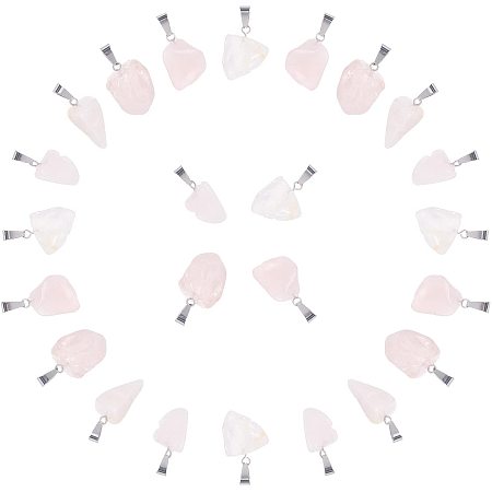 SUNNYCLUE 1 Box 24Pcs Natural Rose Quartz Stone Pendants Chakra Tumbled Healing Crystal Charms with Stainless Steel Snap On Bails for Adults DIY Necklace Earring Bracelet Jewelry Making