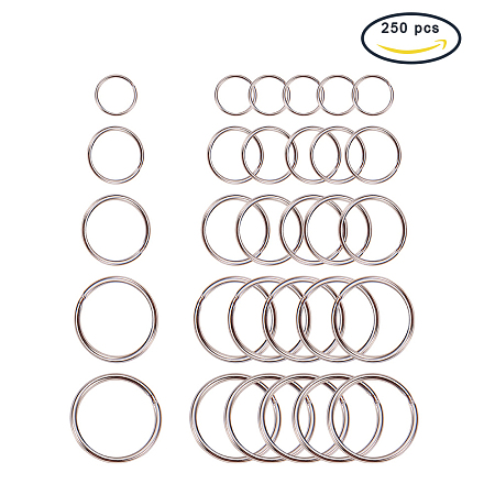 PandaHall Elite 250 Pcs Iron Split Key Rings Chain Components Clasp 12~28mm Diameter Rings Findings Platinum