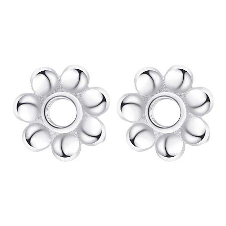 BENECREAT 60PCS 5.5mm Platinum Plated Flower Bead Spacers Loose Spacer Charms for Jewelry Making Crafts