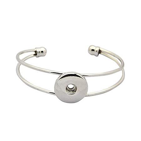ARRICRAFT 1pc Brass Cuff Bangle Makings for Snap Buttons for Bracelet Necklace Jewelry Making, Platinum, 45x60mm; fit for 6mm knob snap Button