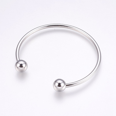 Honeyhandy 304 Stainless Steel European Style Bangles Making, Cuff Bangles, End with Removable Round Beads, Stainless Steel Color, Inner Diameter: 2-3/8~2-1/2 inch(6~6.5cm)