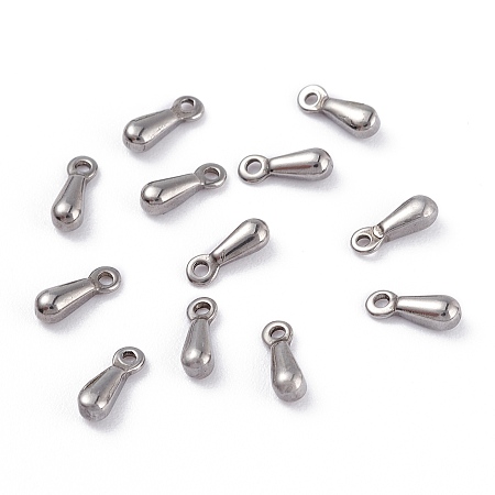 Honeyhandy 304 Stainless Steel Charms, Chain Extender Drop, Teardrop, Stainless Steel Color, 7.5x2.5x2.3mm, Hole: 1mm