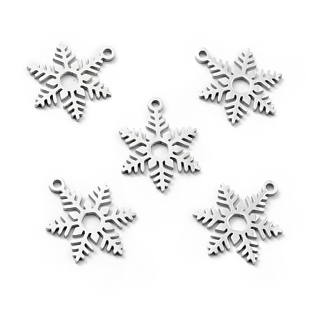 Honeyhandy 304 Stainless Steel Pendants, Christmas Theme, Snowflake, Stainless Steel Color, 19x14x1mm, Hole: 1.5mm