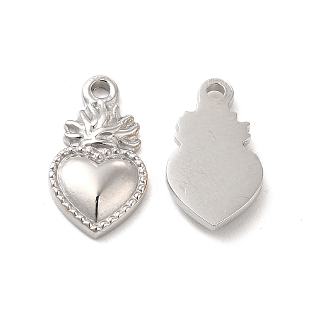 Honeyhandy 304 Stainless Steel Charms, Sacred Heart Charm, Stainless Steel Color, 14x8x2mm, Hole: 1mm