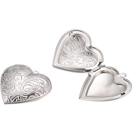 PH PandaHall About 10pcs Stainless Steel Locket Pendants Photo Frame Charms Heart Pendants for DIY Memorial Necklace Making 29x29x7mm, Hole 2mm