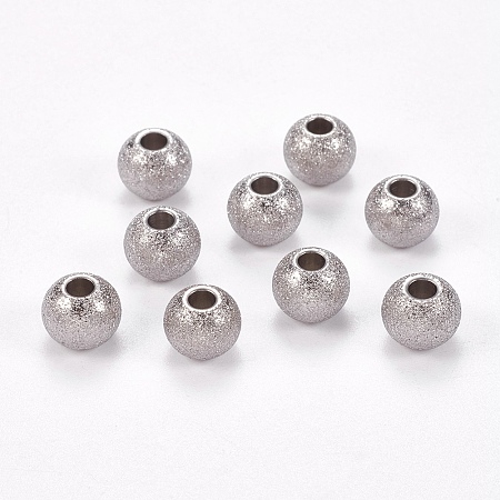 304 Stainless Steel Textured Beads, Round, Stainless Steel Color, 8x6~6.5mm, Hole: 2.5mm