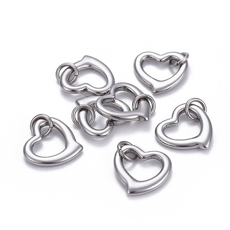 Honeyhandy 304 Stainless Steel Open Heart Charms, with Jump Ring, Stainless Steel Color, 14x14x2mm, Hole: 4mm
