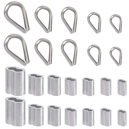 NBEADS 280 Pcs Wire Rope Thimbles Set, Wire Rope Railing Kit, 304 Stainless Steel Thimble and Aluminum Crimping Loop for Wire Rope Cable Thimbles Rigging