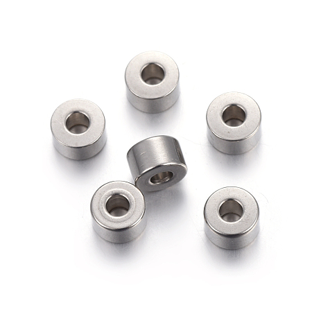 Honeyhandy 304 Stainless Steel Spacer Beads, Flat Round, Stainless Steel Color, 6x4mm, Hole: 2.2mm