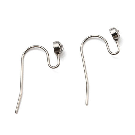 Honeyhandy 304 Stainless Steel Earring Hooks, with Rhinestone, Crystal, Stainless Steel Color, 21x17x4mm, 21 Gauge, Pin: 0.7mm