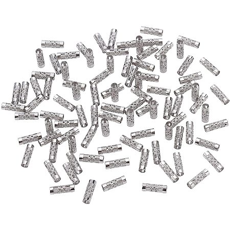 Pandahall Elite 100pcs Column Spacer Beads, 304 Stainless Steel Tube Beads Curved Tube Spacer Hollow Loose Beads for Bracelet Necklace DIY Jewelry Making