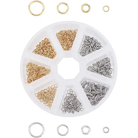 UNICRAFTALE About 800pcs 8 Sizes Close but Unsoldered Jumps Rings Metal Connector O Rings Stainless Steel Jump Rings Connectors for DIY Jewelry Making Golden & Stainless Steel Color