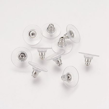 Honeyhandy Brass Ear Nuts, Bullet Clutch Earring Backs with Pad, for Stablizing Heavy Post Earrings, with Plastic, Platinum, 11x11x7mm, Hole: 1mm
