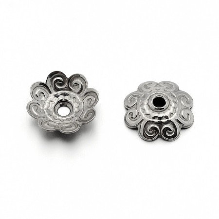 Honeyhandy 304 Stainless Steel Flower Bead Caps, Stainless Steel Color, 11x3mm, Hole: 1.5mm