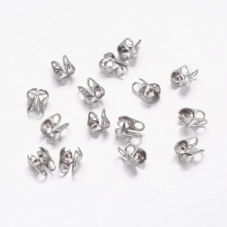 Honeyhandy 304 Stainless Steel Bead Tips, Calotte Ends, Clamshell Knot Cover, Stainless Steel Color, 4x1.5mm, Hole: 1mm, Inner Diameter: 1.5mm