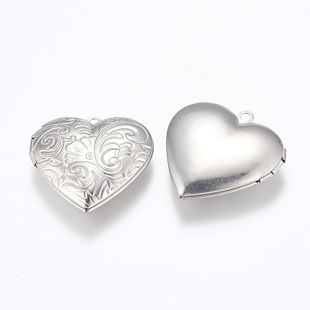 Honeyhandy 316 Stainless Steel Locket Pendants, Photo Frame Charms for Necklaces, Heart, Stainless Steel Color, 29x29x7mm, Hole: 2mm, Inner Size: 16.5x21.5mm