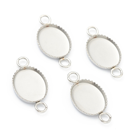 304 Stainless Steel Cabochon Connector Settings, Lace Edge Bezel Cups, Oval, Stainless Steel Color, 17.5x9.5x1.6mm, Hole: 1.9mm, Tray: 10.5x8.5mm