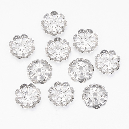 Honeyhandy 304 Stainless Steel Fancy Bead Caps, Flower, Multi-Petal, Stainless Steel Color, 9x2mm, Hole: 1.2mm