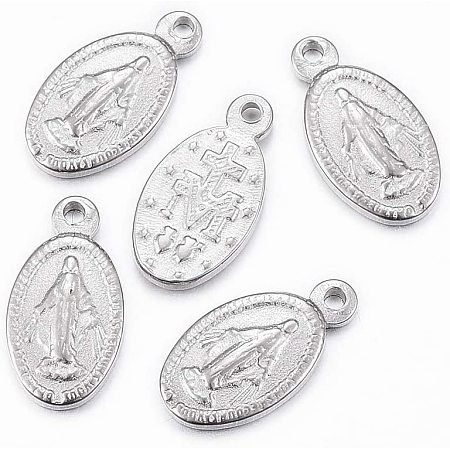 UNICRAFTALE 5pcs Stainless Steel Pendants Oval with Virgin Mary Charms 1mm Hole Stainless Steel Charm Connectors for DIY Necklace Bracelet Making 12.5x6.5x1.5mm