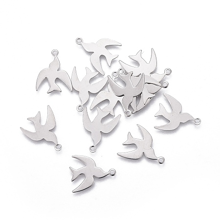 Honeyhandy 304 Stainless Steel Charms, Bird, Stainless Steel Color, 14x11.5x0.4mm, Hole: 1.2mm