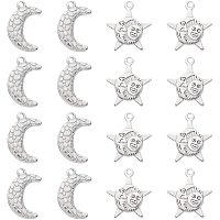 UNICRAFTALE about 16pcs Star with Moon and Sun/Moon Charm Stainless Steel Pendant Charm Flat Metal Charms Stainless Steel Color Pendant for Jewelry Making