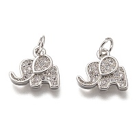 Honeyhandy Brass Micro Pave Clear Cubic Zirconia Charms, Long-Lasting Plated, with Jump Ring, Elephant, Platinum, 11.5x12x2mm, Jump Ring: 5x1mm, 3mm Inner Diameter