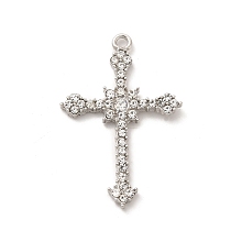 Honeyhandy Alloy Crystal Rhinestone Pendants, Cross Charm, Platinum, 38x25x3mm, Hole: 2mm