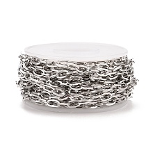 Honeyhandy 304 Stainless Steel Cable Chains, Unwelded, with Spool, Flat Oval, Stainless Steel Color, 7x4x0.8mm, 5m/roll