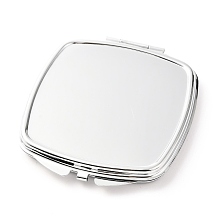 Honeyhandy DIY Iron Cosmetic Mirrors, for Epoxy Resin DIY, Square, Stainless Steel Color, 7.3x6.6x0.8cm, Hole: 1.6mm, Tray: 58x58mm