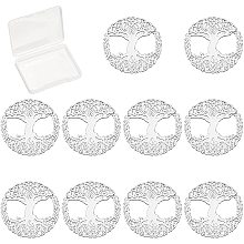 SUNNYCLUE 1 Box 10Pcs Tree of Life Stickers Hollow Round Brass Energy Charka Stickers Sacred for Healing Crystal Stone Epoxy Resin Scrapbook Crafts Phone Decorations Accessories, Silver