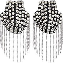 SUPERFINDINGS 2Pcs Platinum Rivet Tassel Epaulets Detachable Punk Style Chain Tassel Epaulettes Fringe Shoulders Boards Badge with Iron Pin Metal Cloth Findings for Uniform Accessories 7.9x3.3inch/20.3x8.5cm