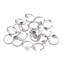 Honeyhandy 10Pcs 304 Stainless Steel Open Cuff Rings Findings, Flat Round Pad Ring Base Settings, Stainless Steel Color, US Size 7 1/4(17.5mm), Tray: 8mm