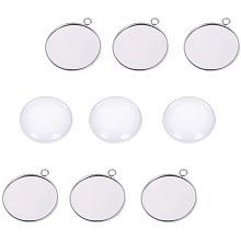 UNICRAFTALE 5 Sets DIY Pendant Making, 30mm Stainless Steel Pendants with Clear Glass Cabochon, Flat Round Cabochon Pendant Set for DIY Pendant Necklace Making, Hole 3mm