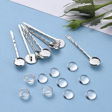 Honeyhandy DIY Hair Bobby Pin Making, with Iron Hair Bobby Pin Findings and Transparent Half Round Glass Cabochons, Platinum, Hair Bobby Pin: 54x14mm, 10pcs/set, Tray: 12mm, Cabochons: 12x5.5mm, 10pcs/set