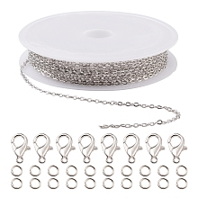 Honeyhandy DIY 3m Brass Cable Chain Jewelry Making Kit, with 30Pcs Iron Open Jump Rings with 10Pcs Zinc Alloy Lobster Claw Clasps, Platinum, Chain Link: 2x1.8x0.2mm