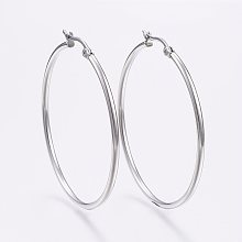 Honeyhandy 304 Stainless Steel Big Hoop Earrings, Hypoallergenic Earrings, Ring Shape, Stainless Steel Color, 12 Gauge, 49~51x2mm, Pin: 0.7~1.3x0.68mm