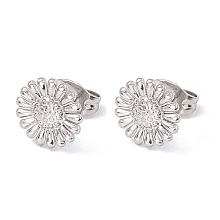 Honeyhandy 304 Stainless Steel Sunflower Stud Earrings for Women, Stainless Steel Color, 9.5mm, Pin: 0.6mm