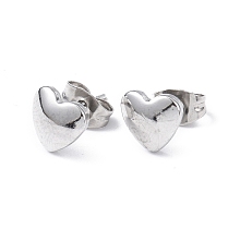 Honeyhandy Non-Tarnish 304 Stainless Steel Stud Earring, Heart, Stainless Steel Color, 7.7x8mm, Pin: 0.8mm