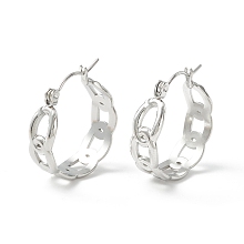 Honeyhandy Non-Tarnish 304 Stainless Steel Curb Chain Chunky Hoop Earrings for Women, Stainless Steel Color, 22x20.5x7mm, Pin: 0.7mm