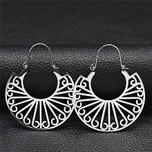 Honeyhandy Non-Tarnish 304 Stainless Steel Hollow Arch Hoop Earrings, Bohemia Earrings, Stainless Steel Color, 48x40mm