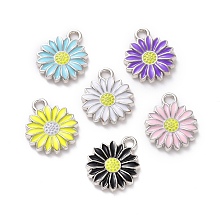 Alloy Enamel Pendants, Daisy, Mixed Color, Platinum, 16x13x2mm, Hole: 2mm